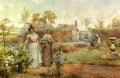 einer Dame und ihre Maid Kommissionierung Chrysanthemen Landschaft Alfred Glendening